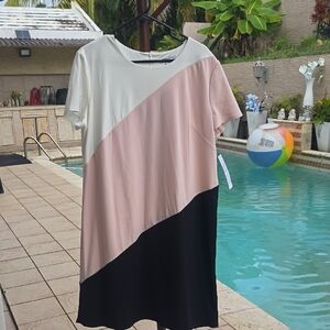 Elegant Color Block Dress in White, Pink, and Black Brand NEW